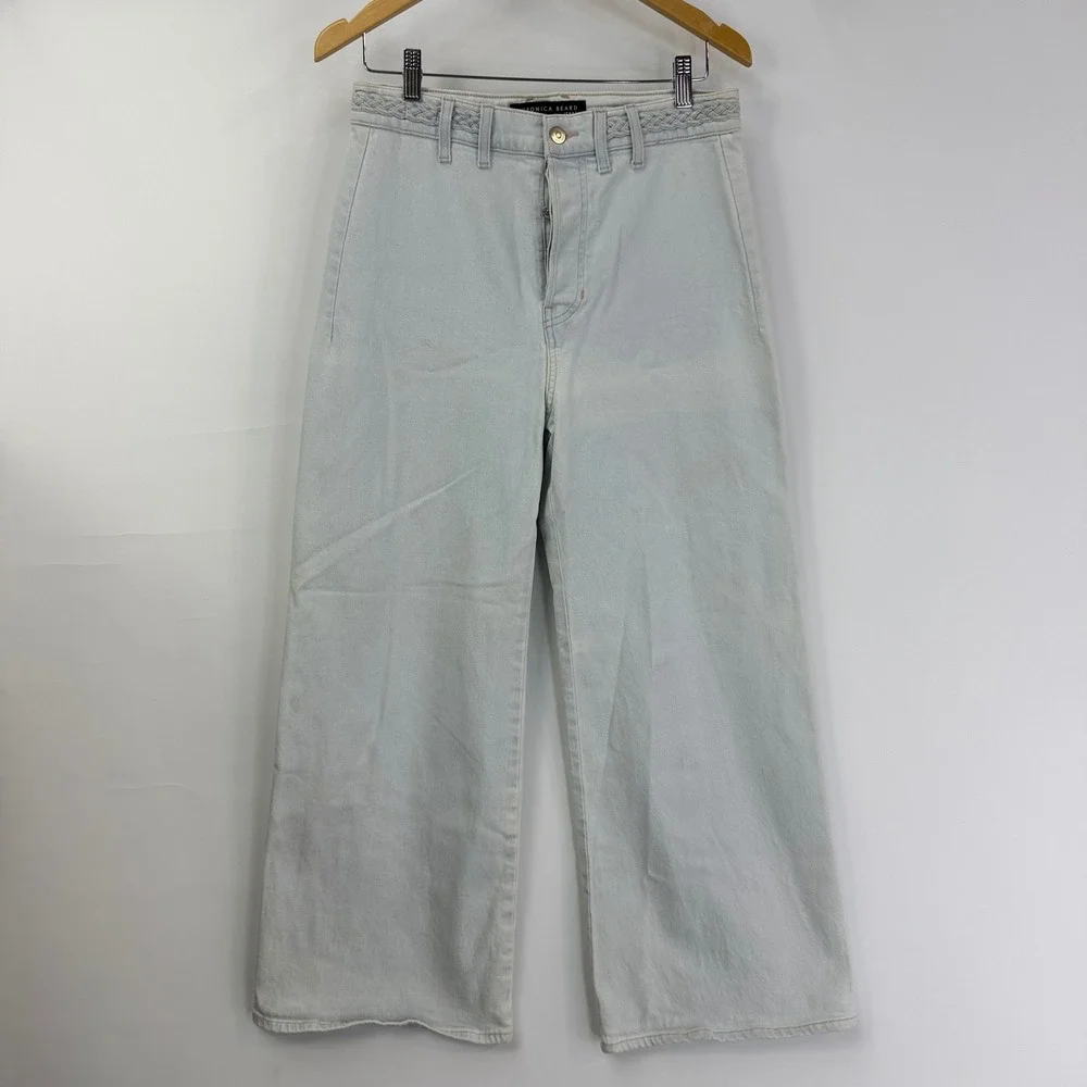 Veronica Beard Grant Wide Leg Jeans Women 30 Aspen Light Wash Braided High Rise